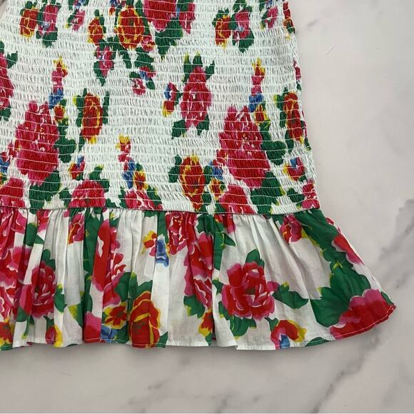 Rhode Resort Anya Mini Dress Smocked Floral Ruffle tropical summer getaway Sz S - Picture 10 of 11